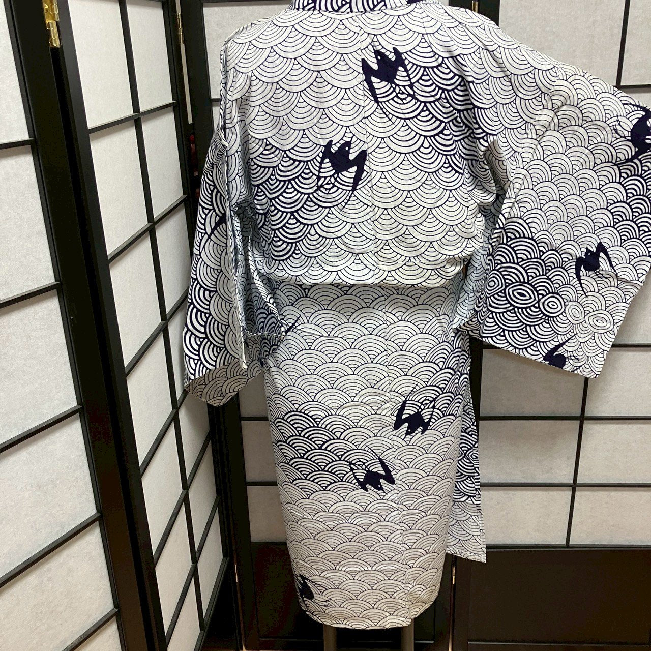 ［9104］浴衣 青海波燕文様 ゆかた 綿 レディース リメイク