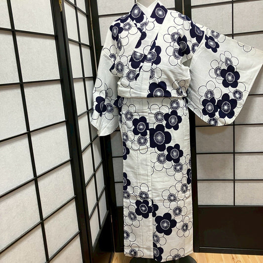 9434# Japanese Yukata Womens Vintage Fabric Cotton Robe Kimono Traditional
