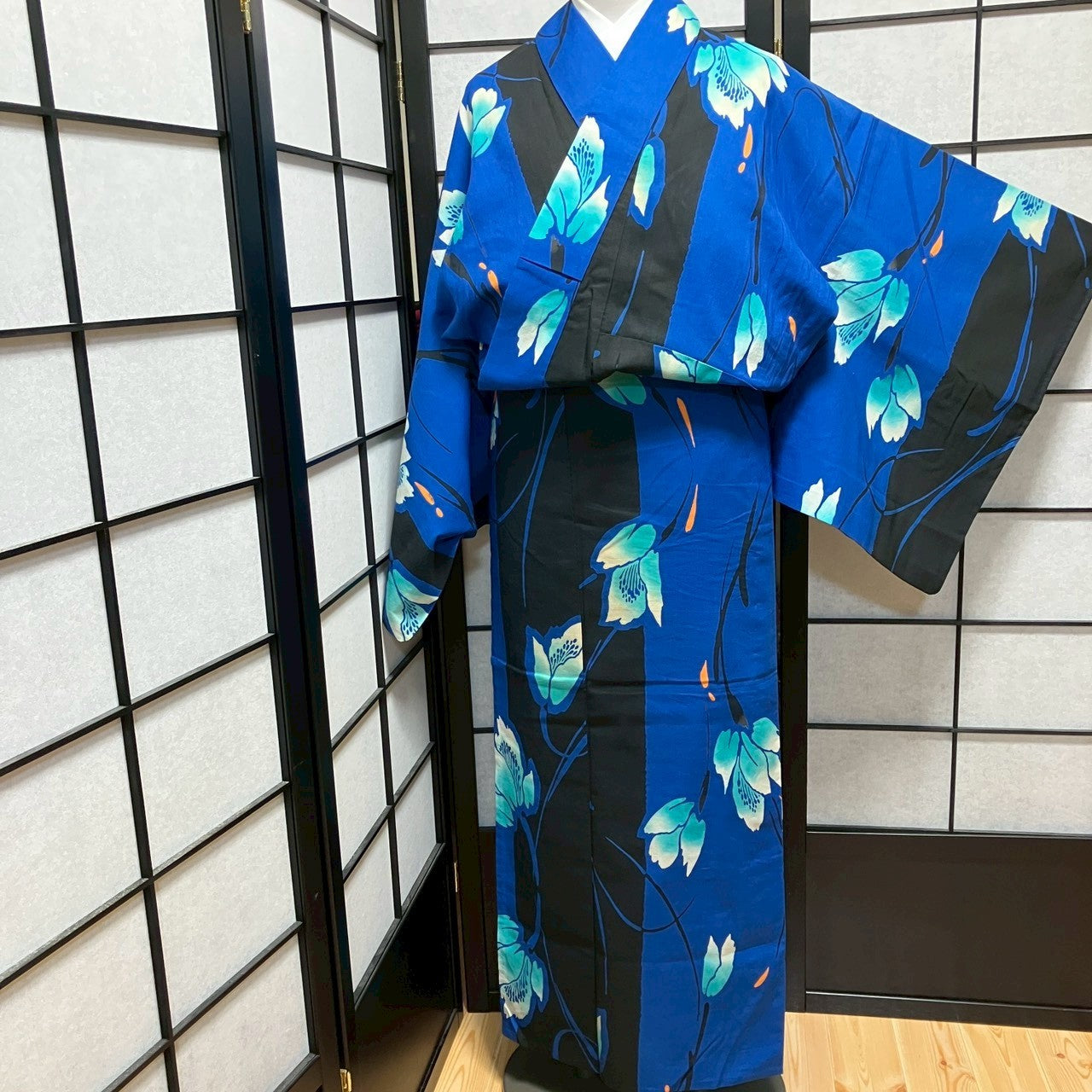 ［9459］浴衣 美品 枝花文様 ゆかた レディース 綿 リメイク