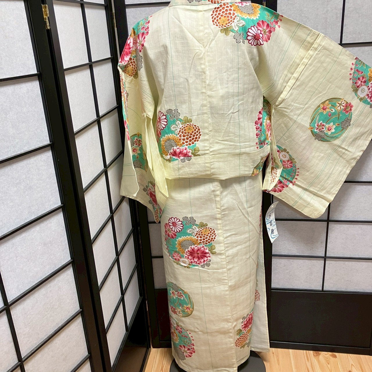 ［9145］浴衣 未使用 花丸文様 ゆかた レディース リメイク 綿