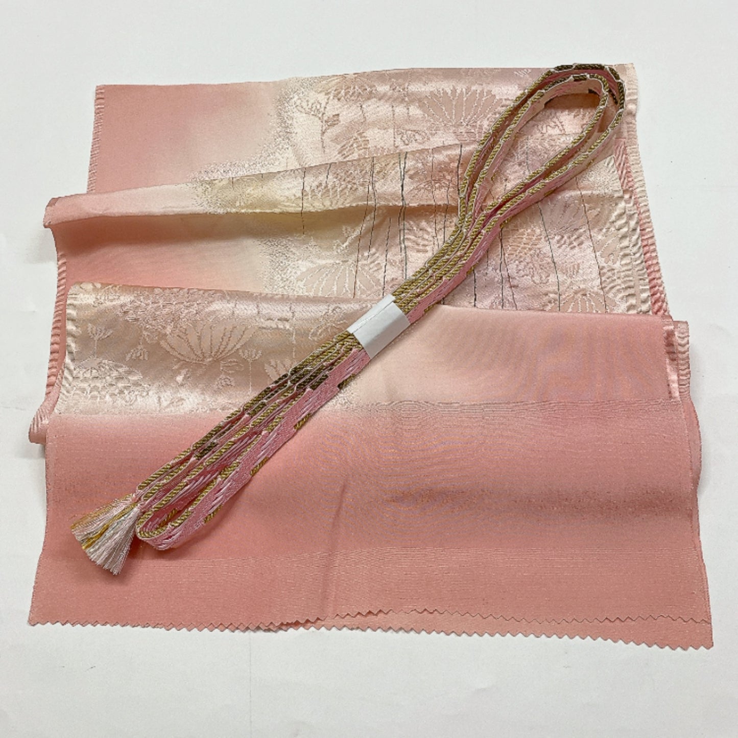 ［8600］帯締め 帯揚げ セット 草花文様 ぼかし 金糸 正絹 着物 帯絞め