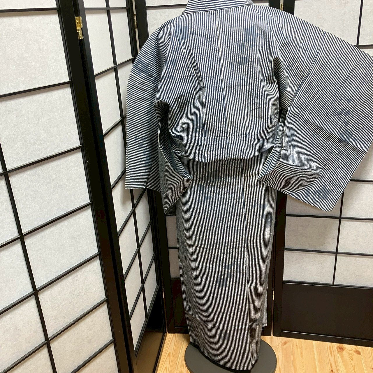 ［9095］浴衣 草花流水縞帳文様 ゆかた レディース 綿 リメイク