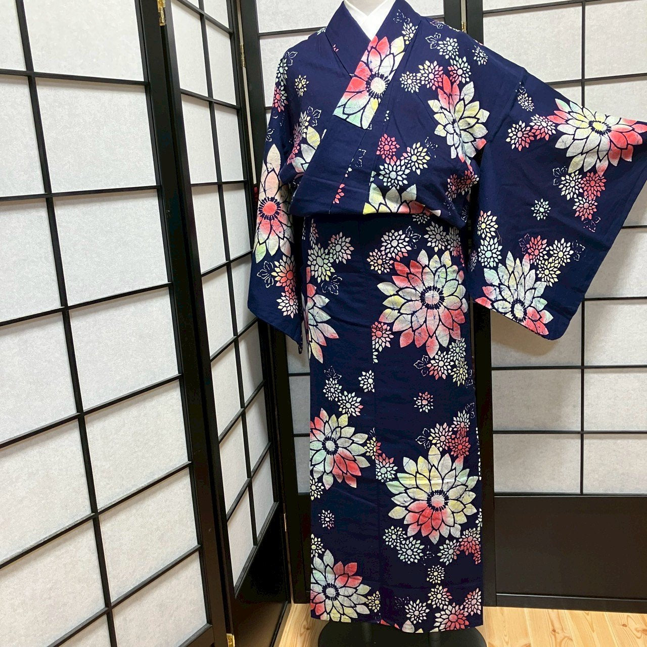［9469］浴衣 草花文様 ぼかし ゆかた レディース 綿 リメイク