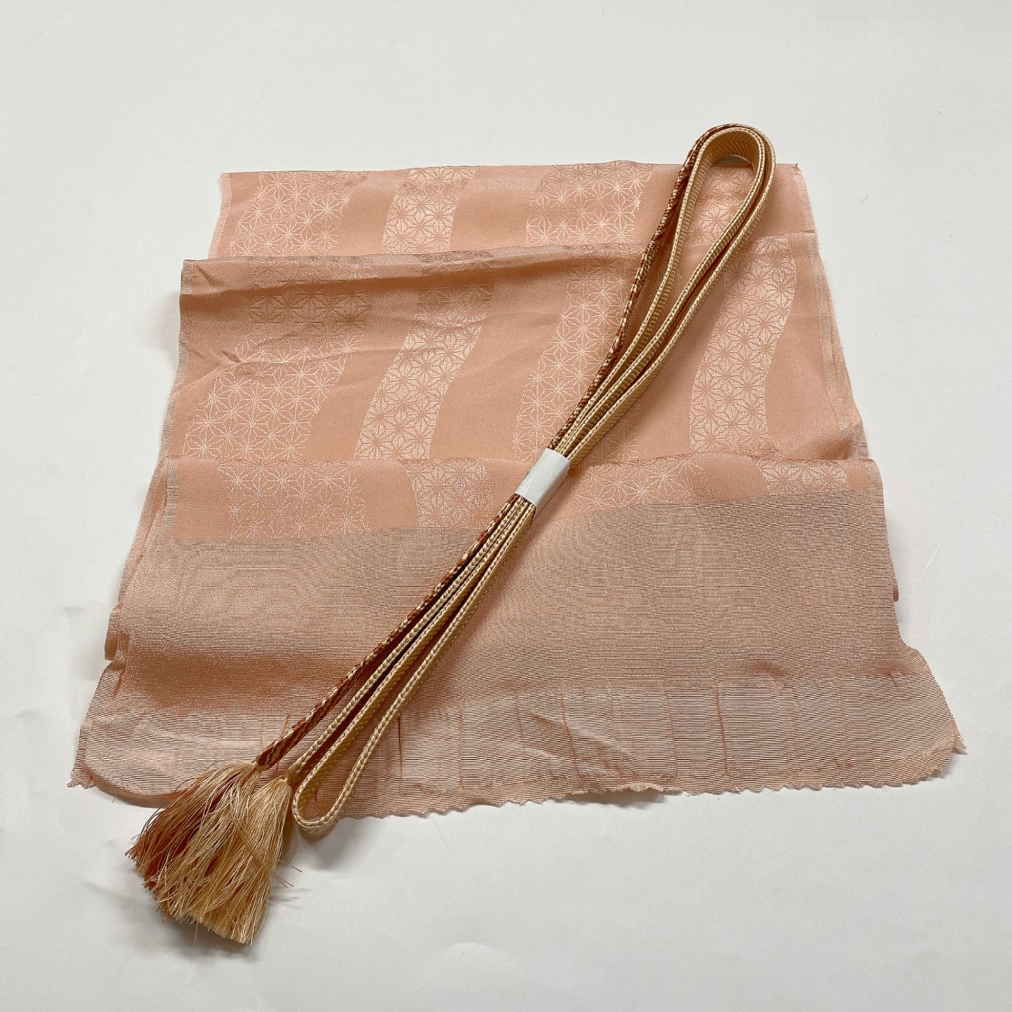 ［8352］帯締め 帯揚げ セット よろけ縞麻の葉文様 正絹 着物 帯絞め