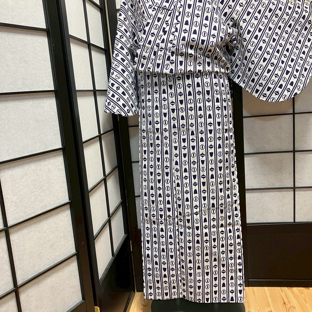 ［9481］浴衣 縞帳古典文様 ゆかた レディース リメイク 綿