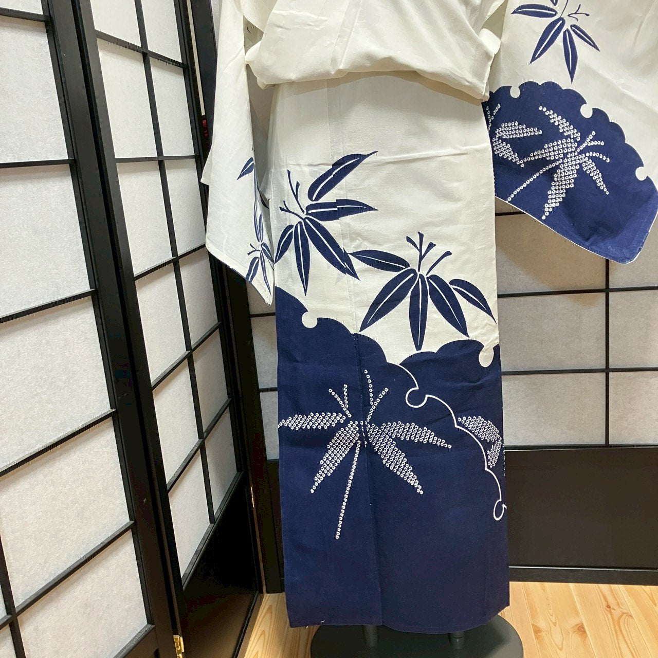 ［9444］浴衣 笹竹雪輪文様 ゆかた リメイク レディース 綿