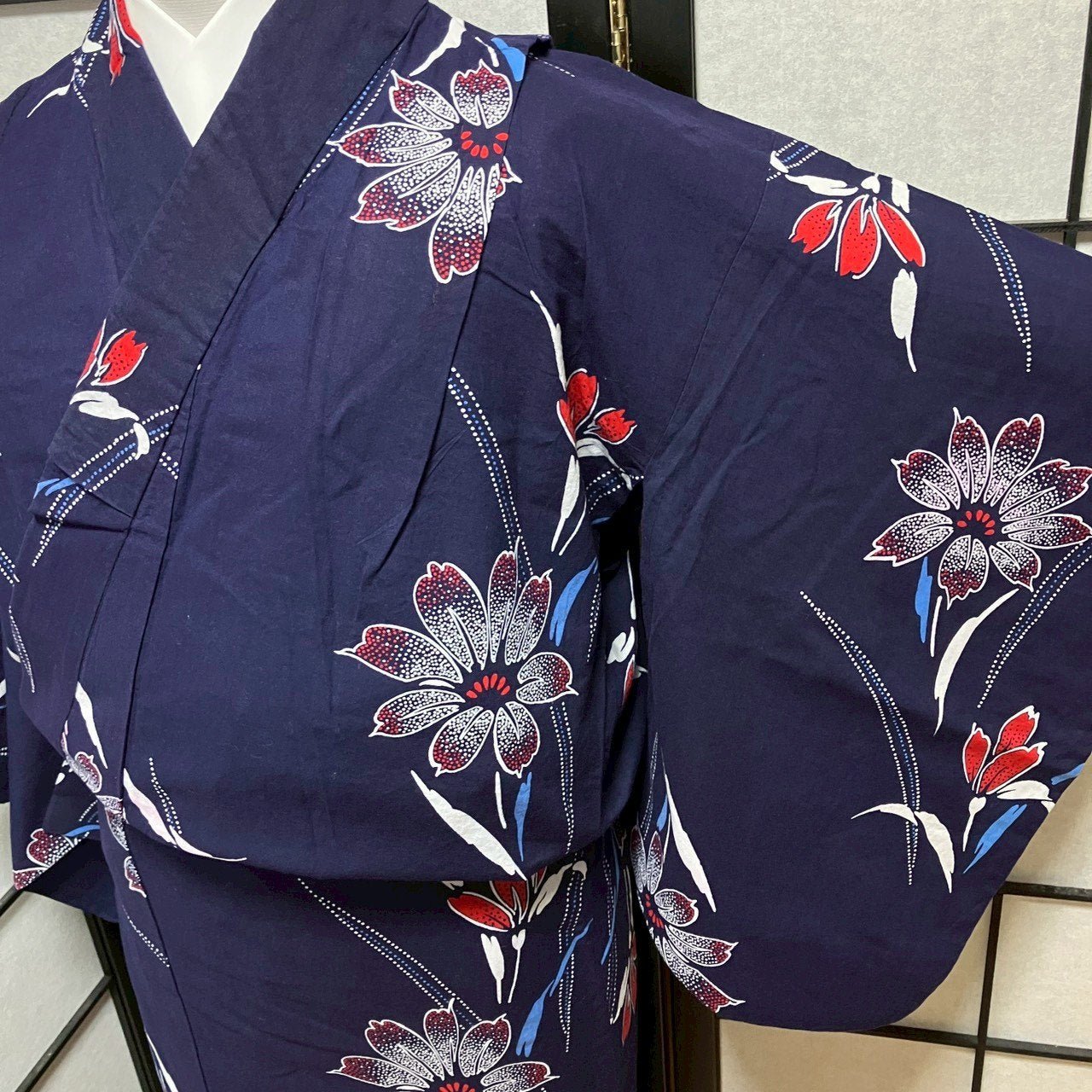 ［9488］浴衣 枝花文様 ゆかた レディース リメイク 綿