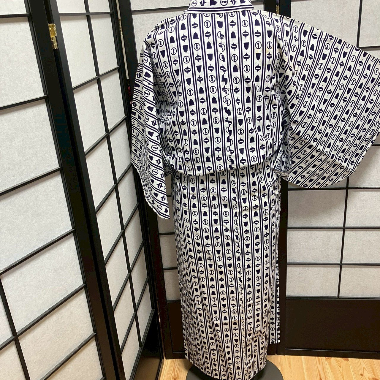 ［9481］浴衣 縞帳古典文様 ゆかた レディース リメイク 綿