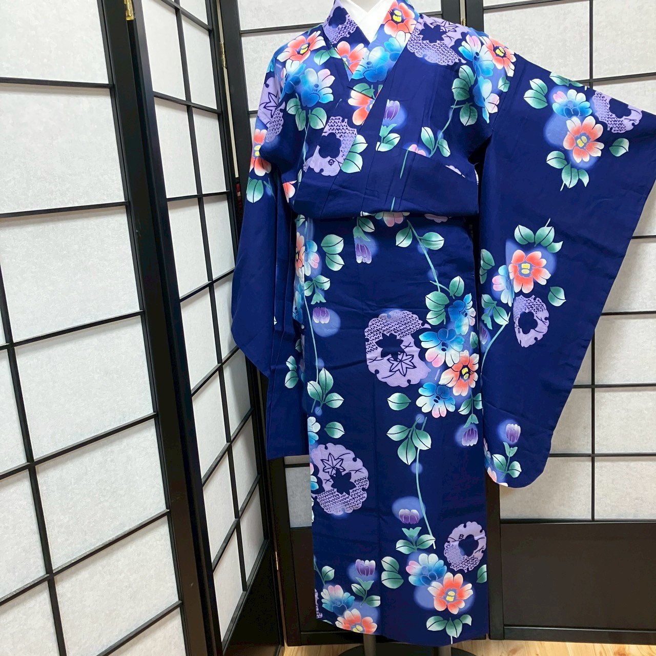 ［9099］浴衣 草花雪輪文様 ぼかし 綿 レディース ゆかた リメイク