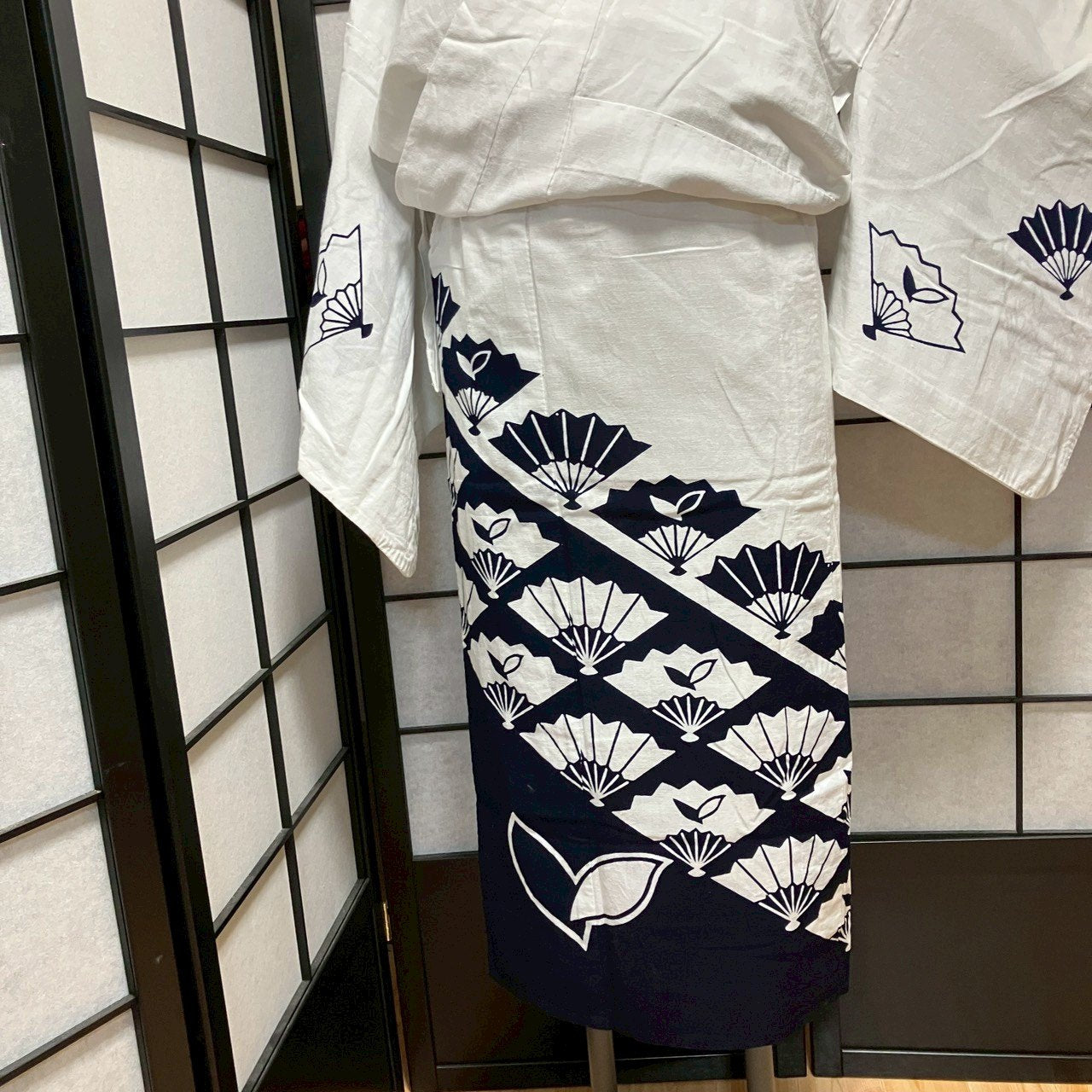 ［9102］浴衣 扇文様 ゆかた 綿 レディース リメイク