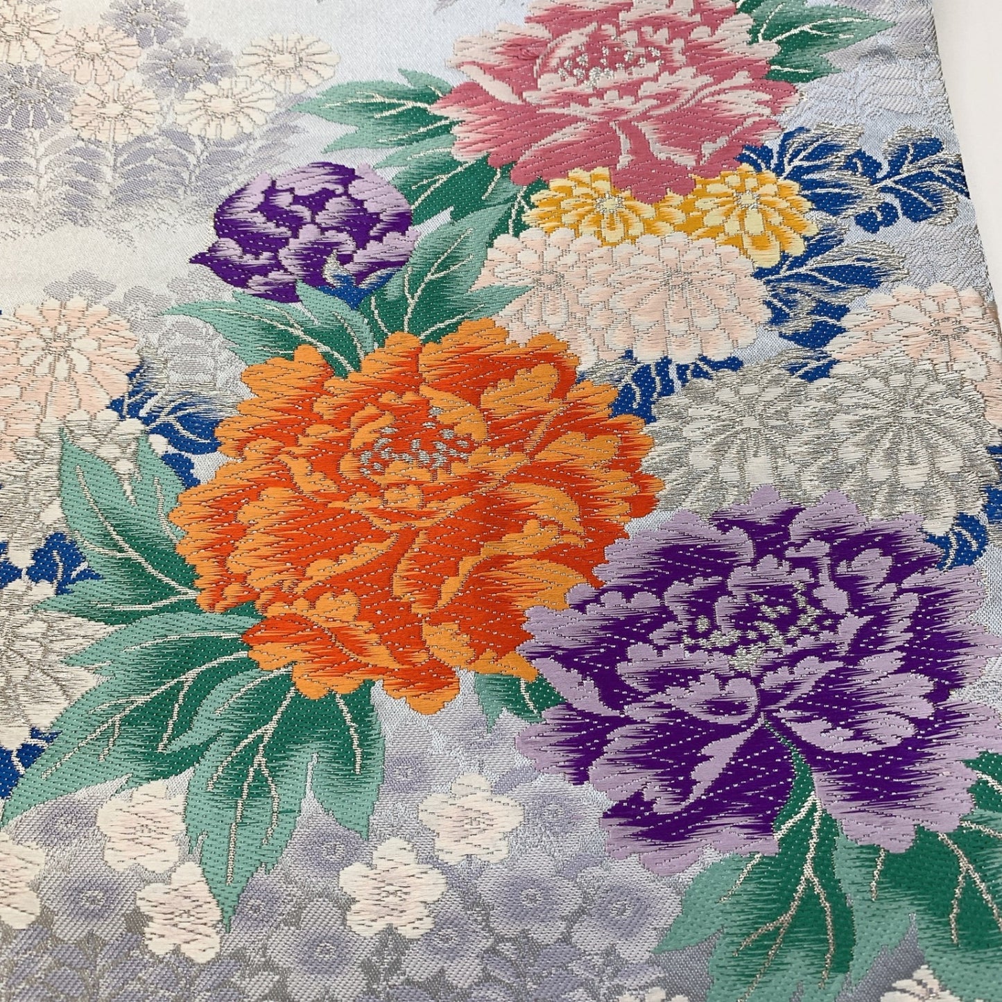 ［8958］袋帯 草花文様 銀糸 六通 正絹 着物 フォーマル