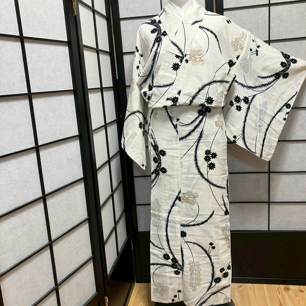 ［9089］浴衣 草木文様 綿 レディース ゆかた リメイク