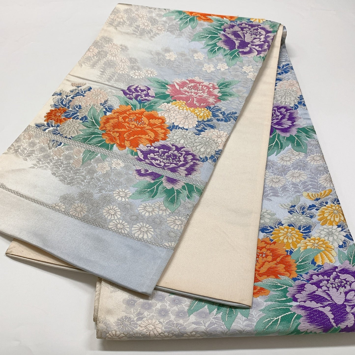 ［8958］袋帯 草花文様 銀糸 六通 正絹 着物 フォーマル
