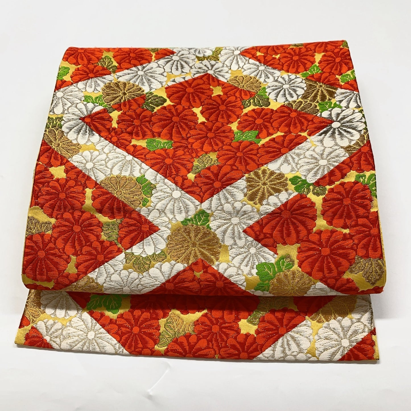 ［8997］袋帯 菊花菱文様 金銀糸 六通 正絹 着物 フォーマル