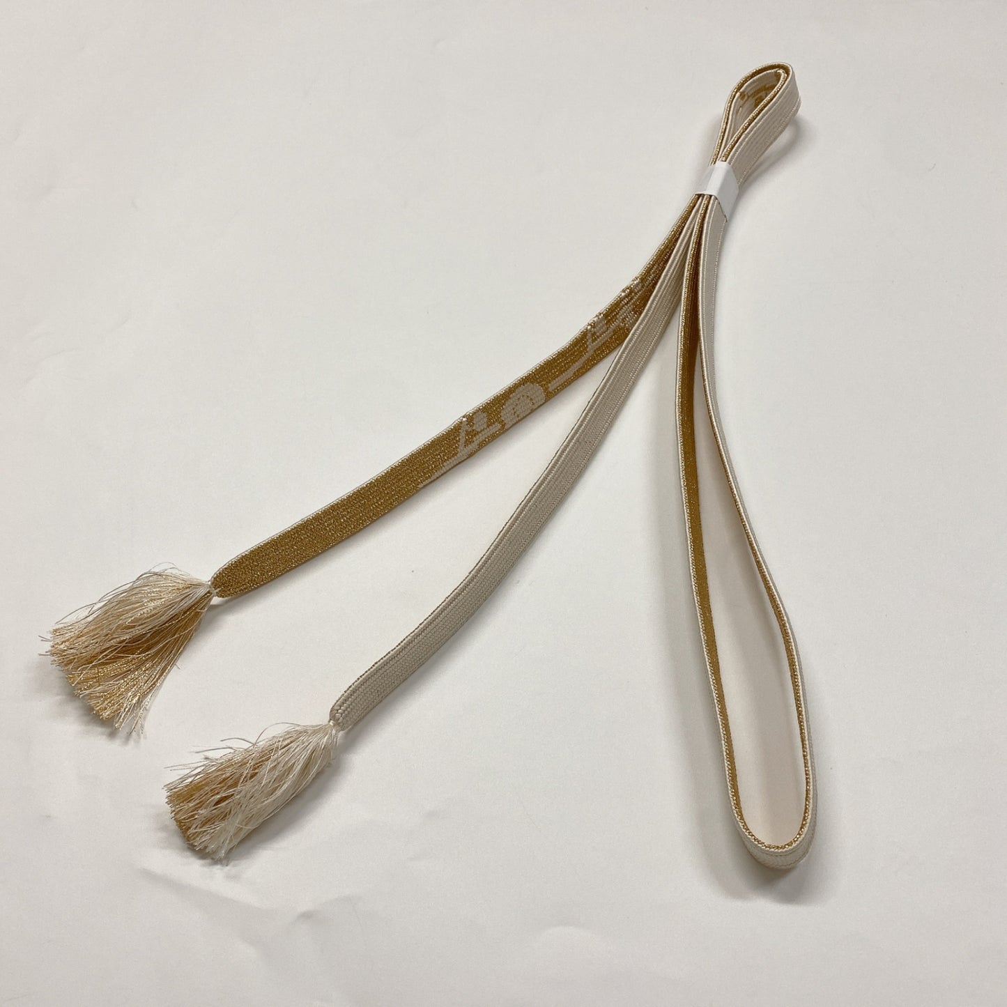 ［8349］帯締め 帯揚げ セット 舞鶴文様 縮緬 金彩 正絹 着物 帯絞め