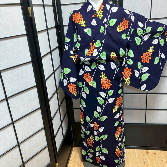 8749# Japanese Yukata Womens Vintage Fabric Cotton Robe Kimono Traditional