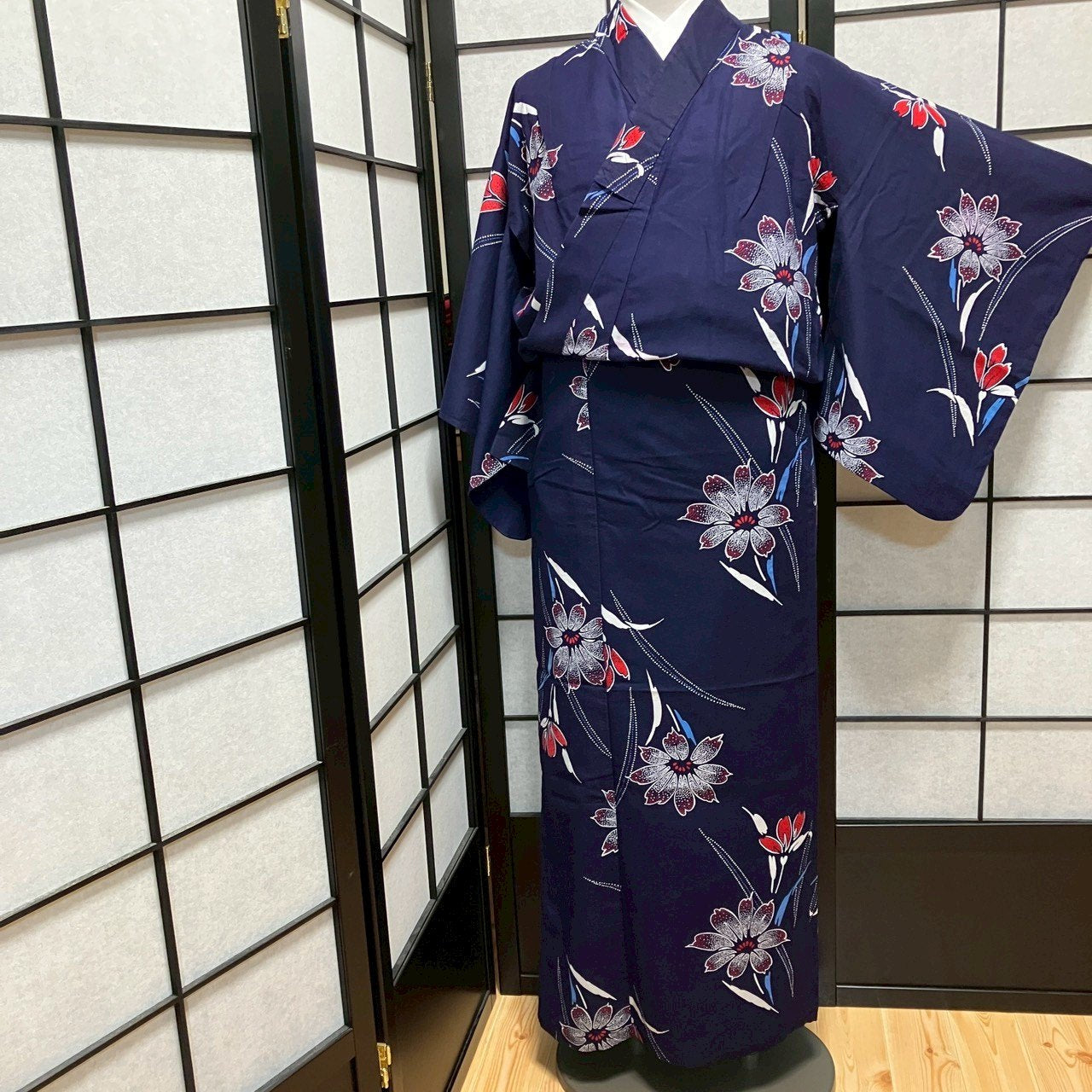 ［9488］浴衣 枝花文様 ゆかた レディース リメイク 綿