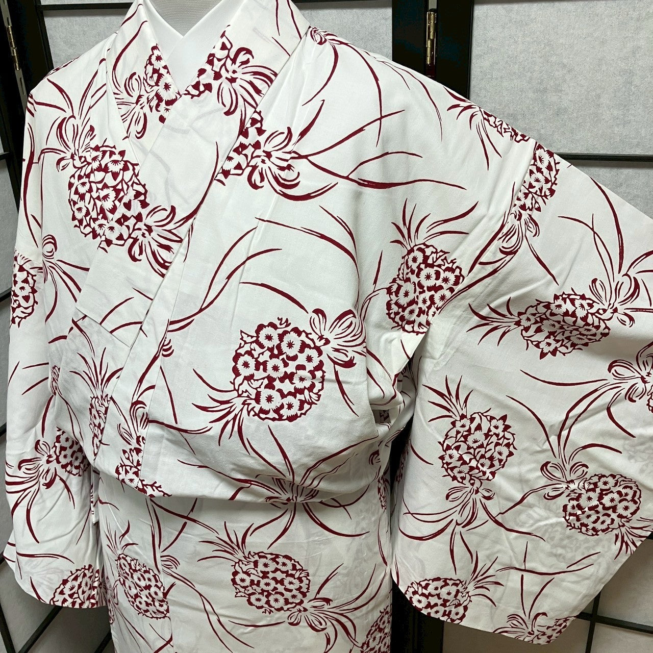 ［9475］浴衣 花束文様 白 ゆかた レディース 綿 リメイク