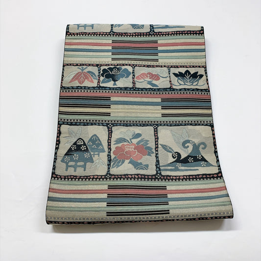 9373# Japanese Vintage Nagoya Obi Belt Kimono Fabric Silk Traditional