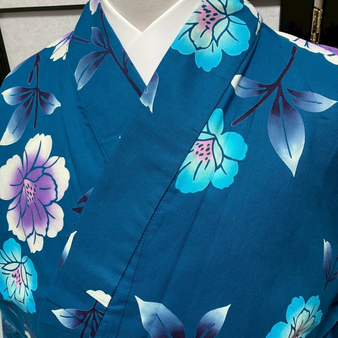 ［9500］浴衣 美品 枝花文様 ゆかた レディース 綿 リメイク