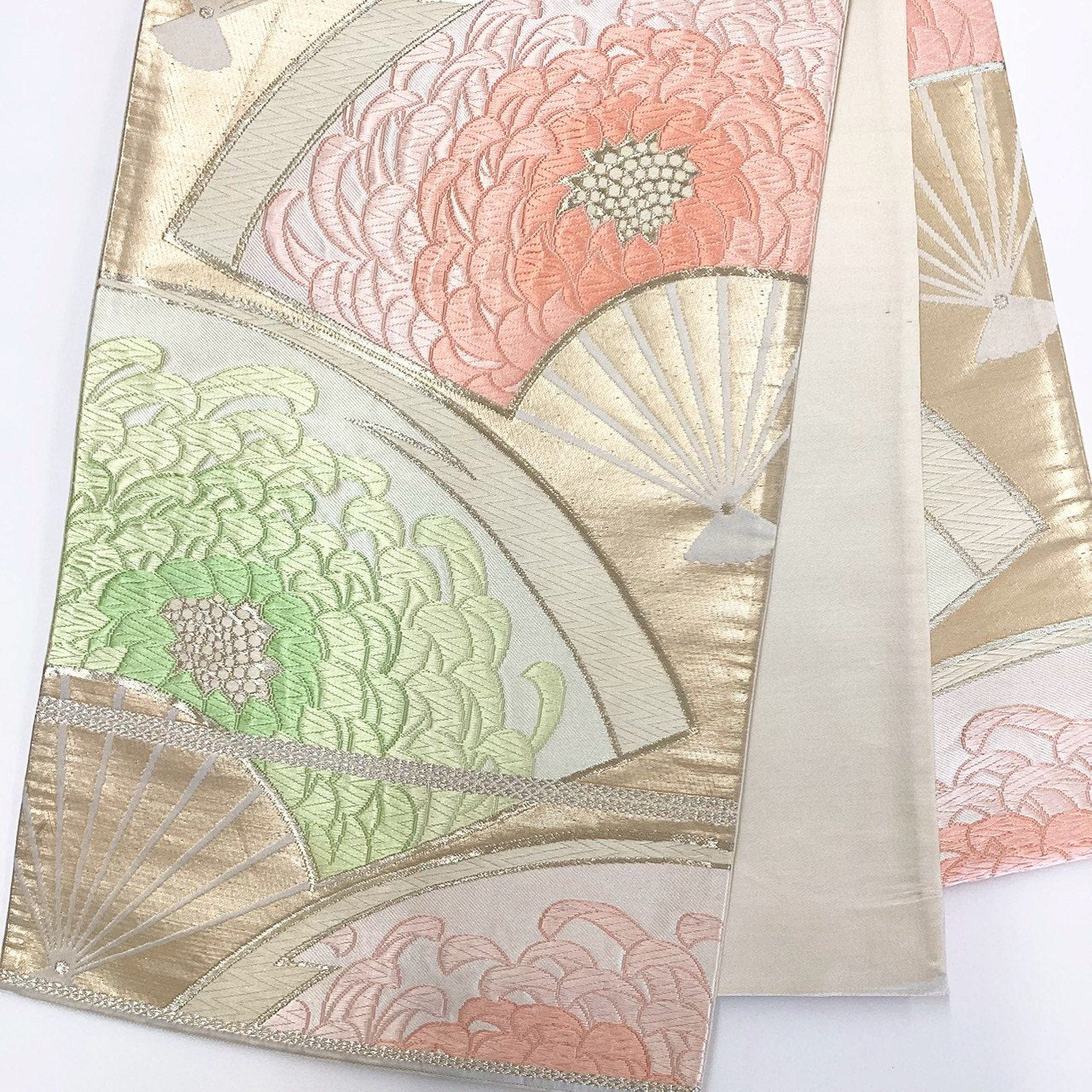［8815］袋帯 扇草花文様 金彩 六通 正絹 着物 フォーマル