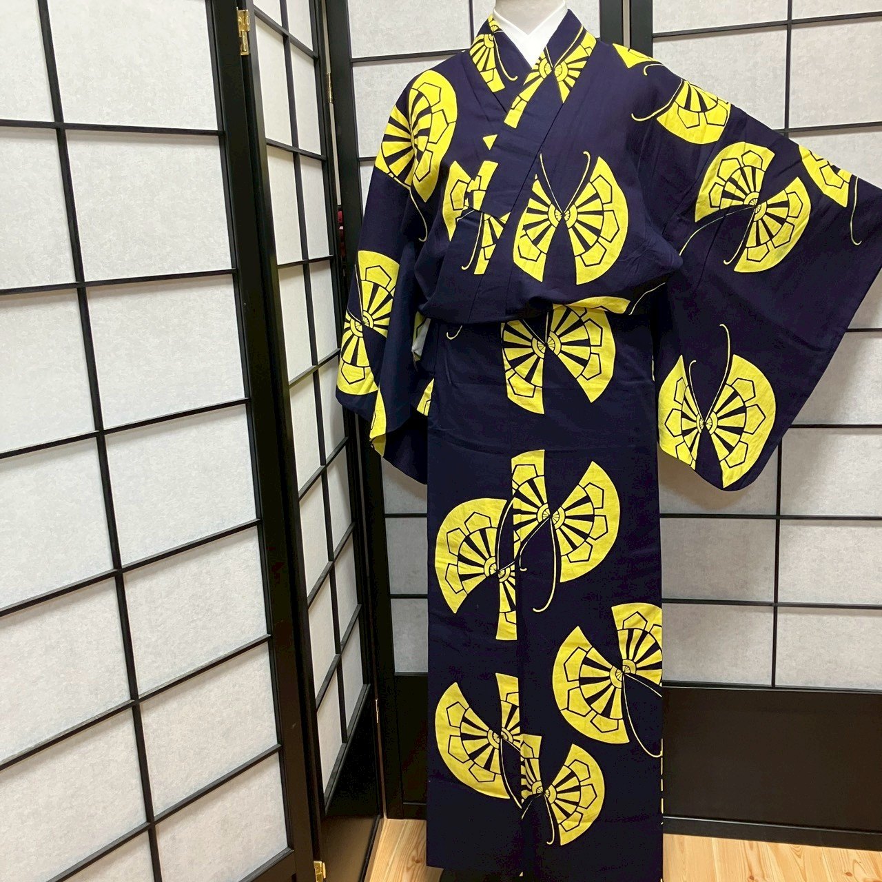 ［8787］浴衣 源氏車蝶文様 綿 ゆかた レディース リメイク