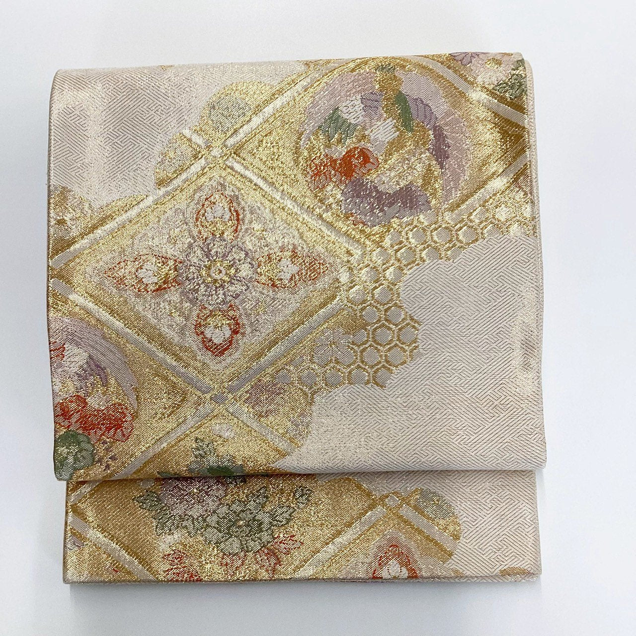 ［8878］袋帯 花菱鳳凰文様 金彩 六通 正絹 着物 フォーマル