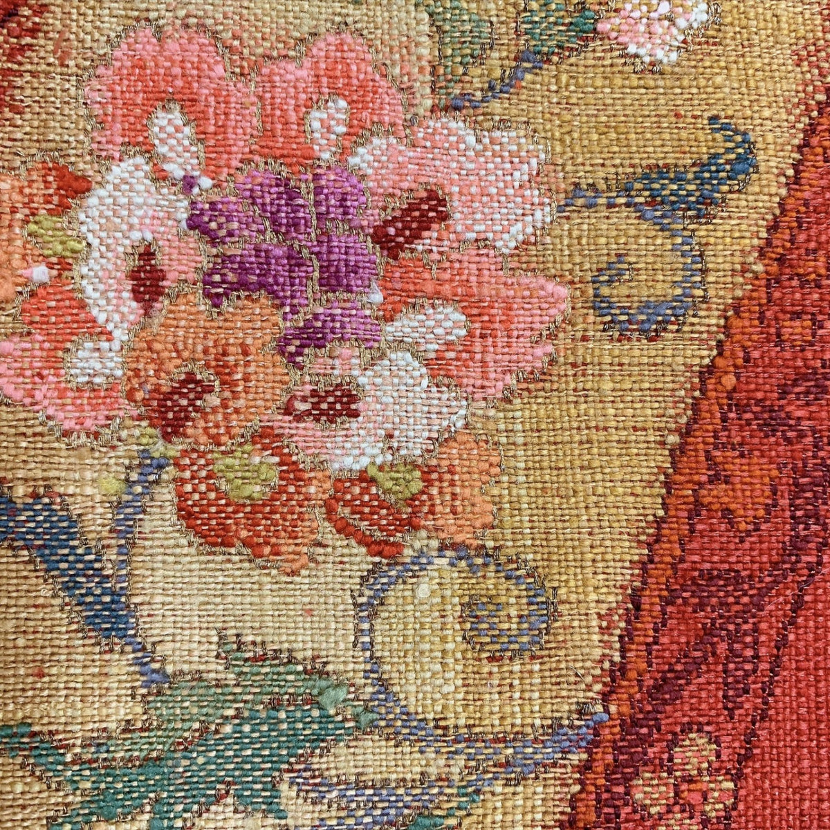 ［9325］名古屋帯 花唐草文様 お太鼓柄 八寸 紬地 正絹 着物