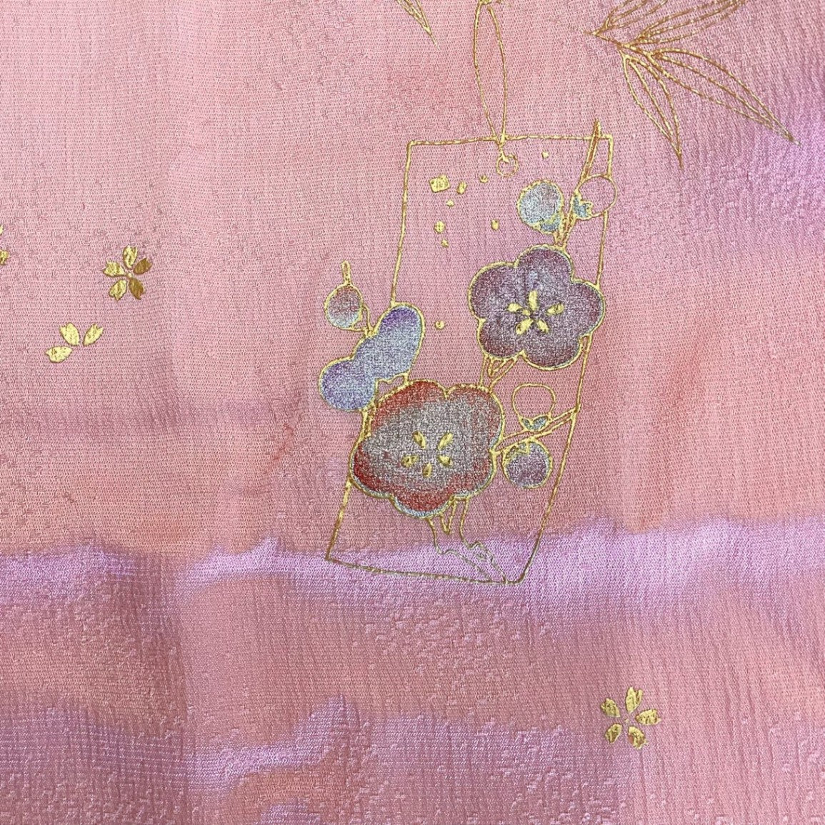 ［9220］帯締め 帯揚げ セット 草花短冊文様 金彩 正絹 着物 帯絞め
