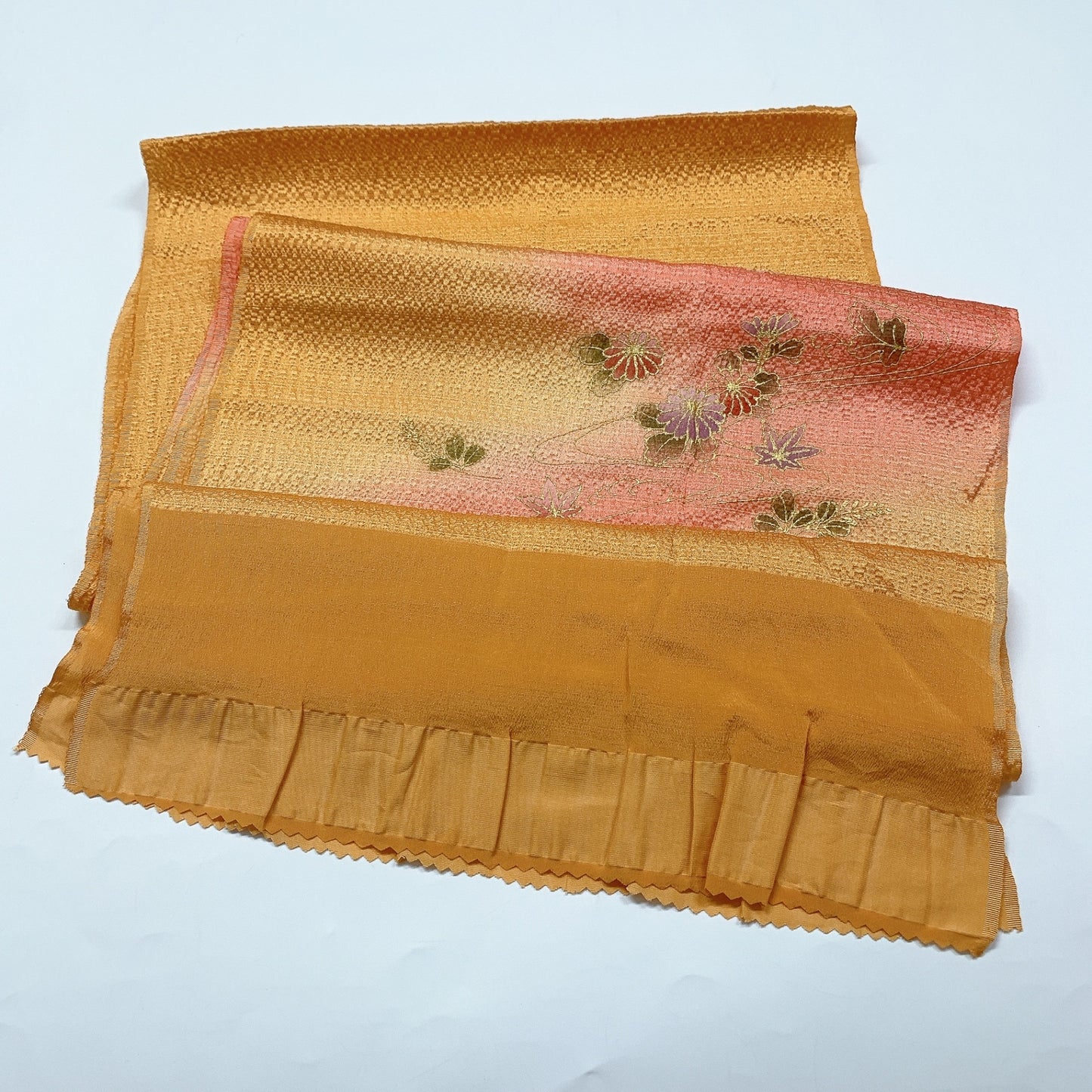 ［8701］帯締め 帯揚げ セット 草花流水文様 ぼかし 金彩 正絹 着物 帯絞め
