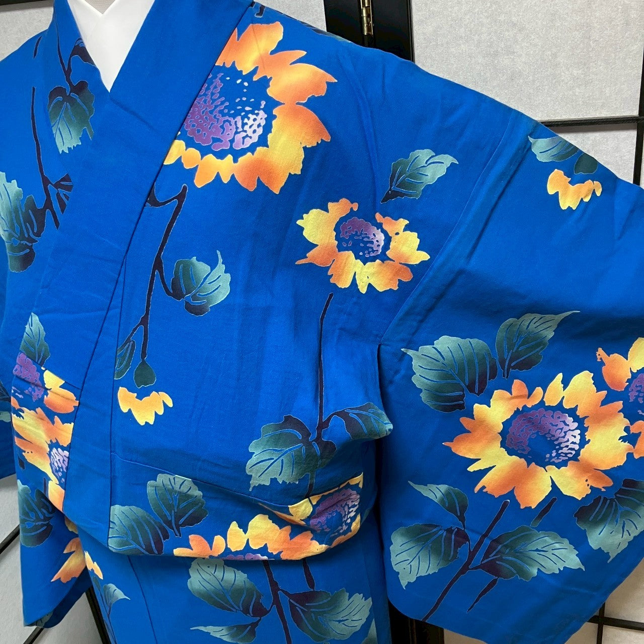 ［9138］浴衣 向日葵文様 ひまわり ゆかた レディース リメイク 綿