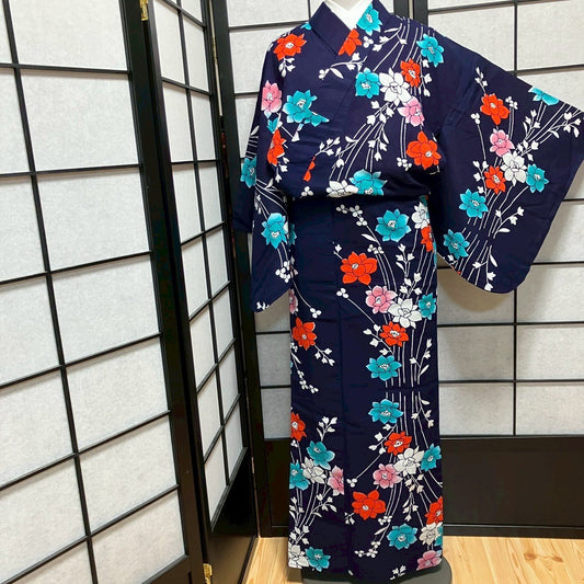 8770# Japanese Yukata Womens Vintage Fabric Cotton Robe Kimono Traditional