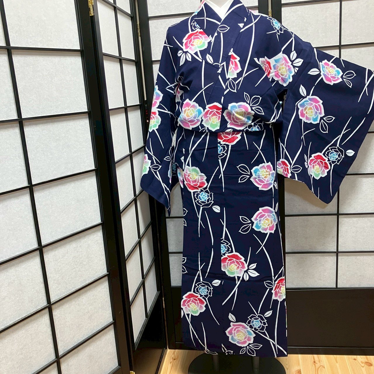 ［9496］浴衣 枝花文様 ぼかし ゆかた レディース 綿 リメイク