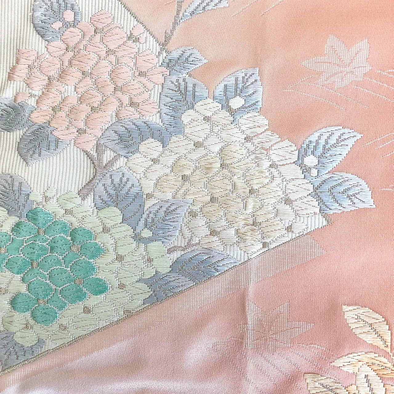 ［8836］袋帯 草花楓立波文様 銀糸 六通 正絹 着物 フォーマル