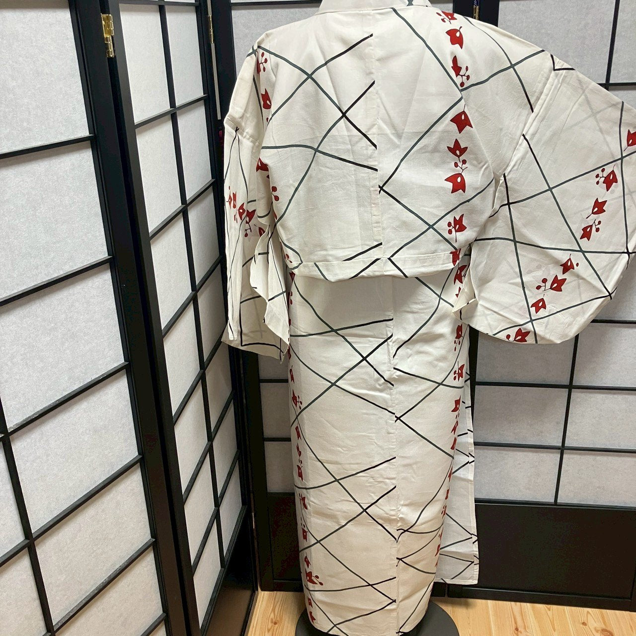 ［9473］浴衣 草花文様 ゆかた 白 レディース 綿 リメイク