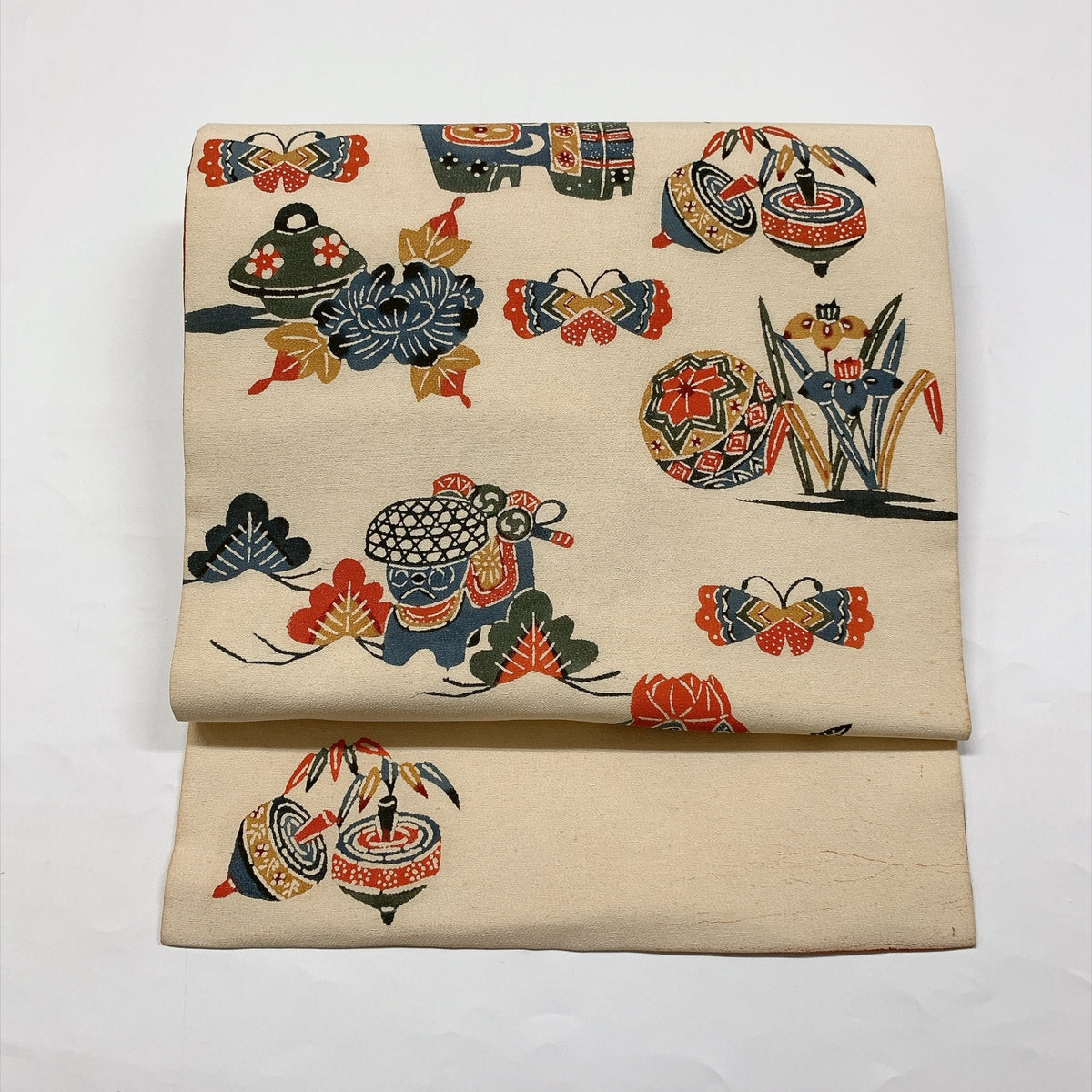 ［9384］名古屋帯 型染 縮緬 九寸 正絹 着物