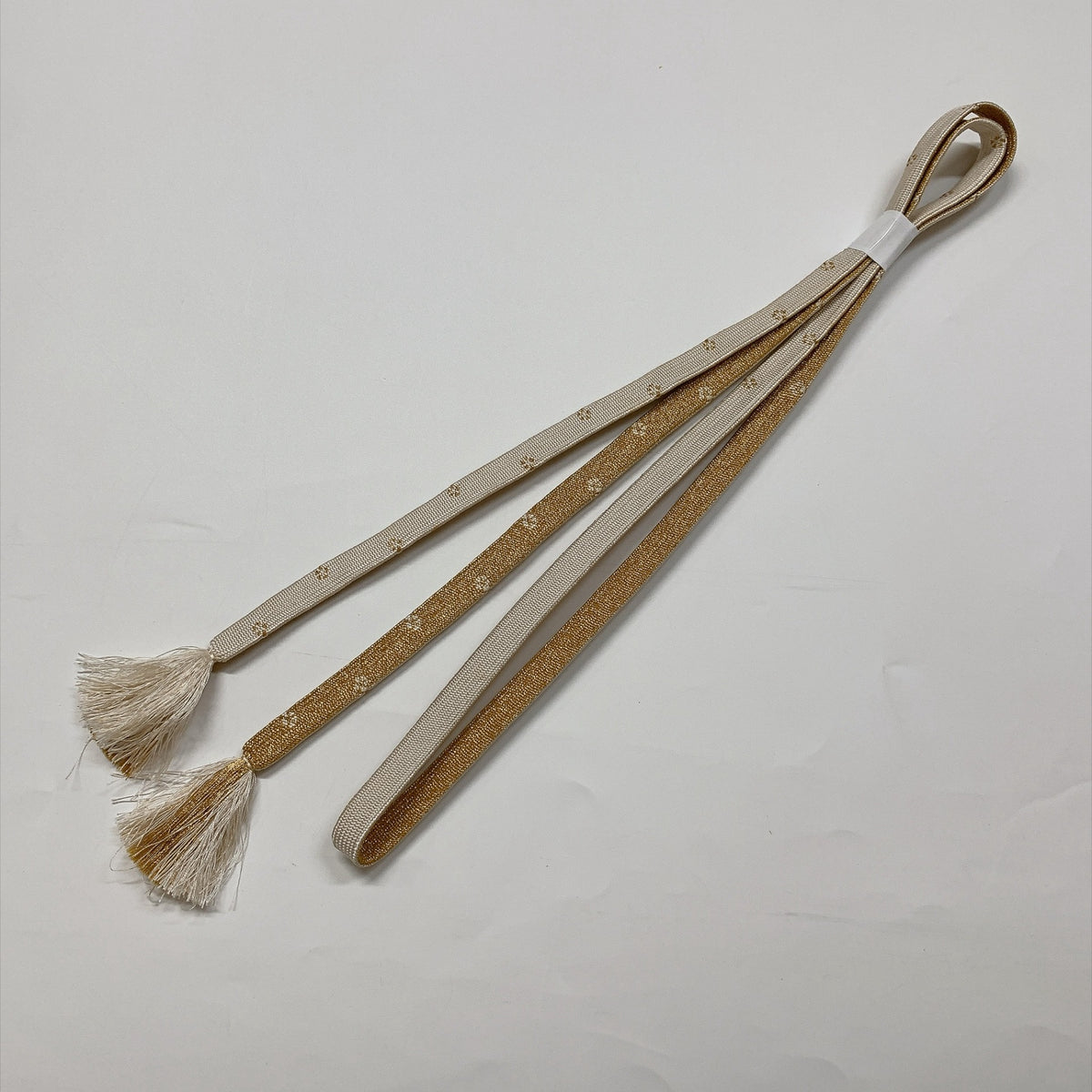 ［9295］帯締め 帯揚げ セット 霞文様 金糸 白 正絹 着物 帯絞め