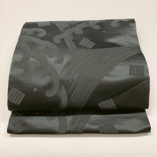 9420# Japanese Vintage Nagoya Obi Belt Kimono Fabric Silk Traditional Black