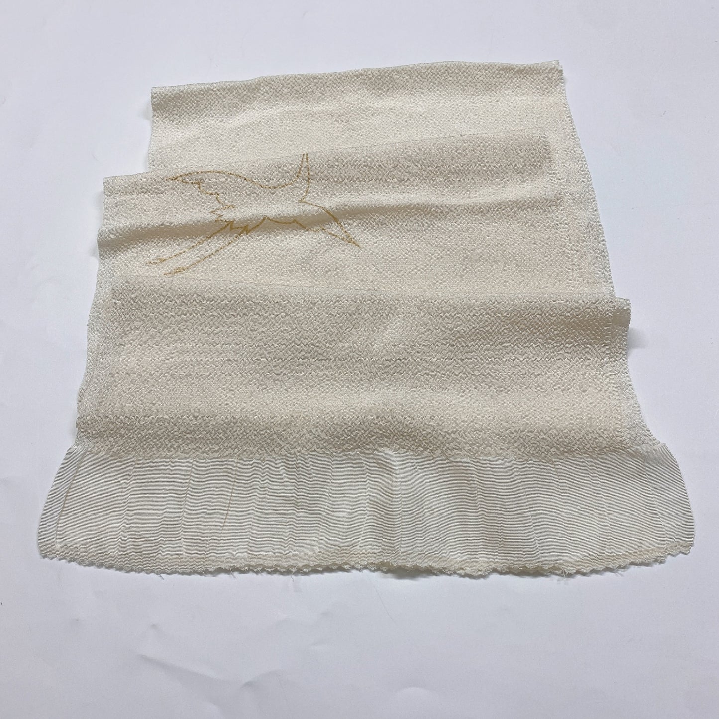 ［8349］帯締め 帯揚げ セット 舞鶴文様 縮緬 金彩 正絹 着物 帯絞め