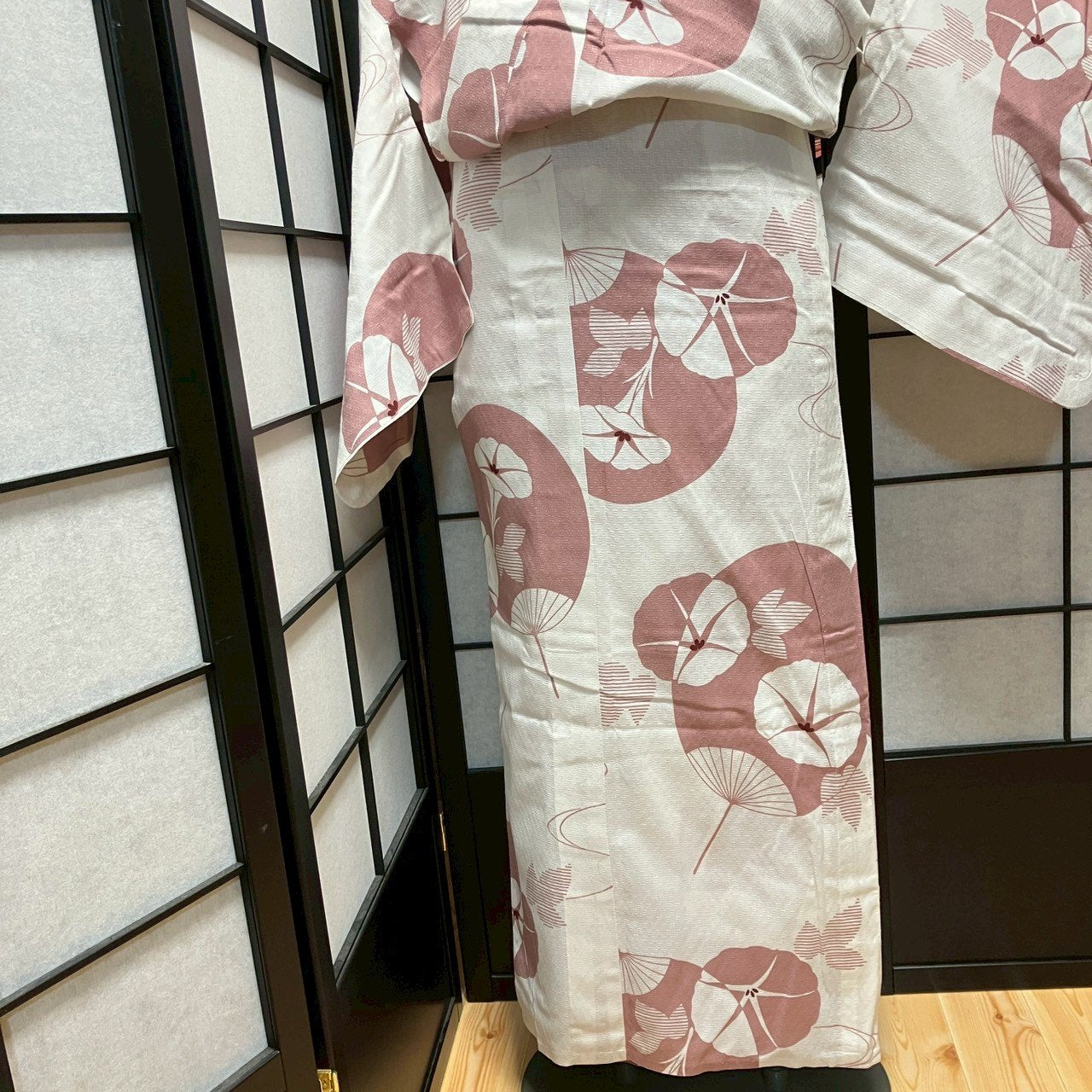 ［9498］浴衣 扇草花文様 ゆかた レディース 綿 リメイク
