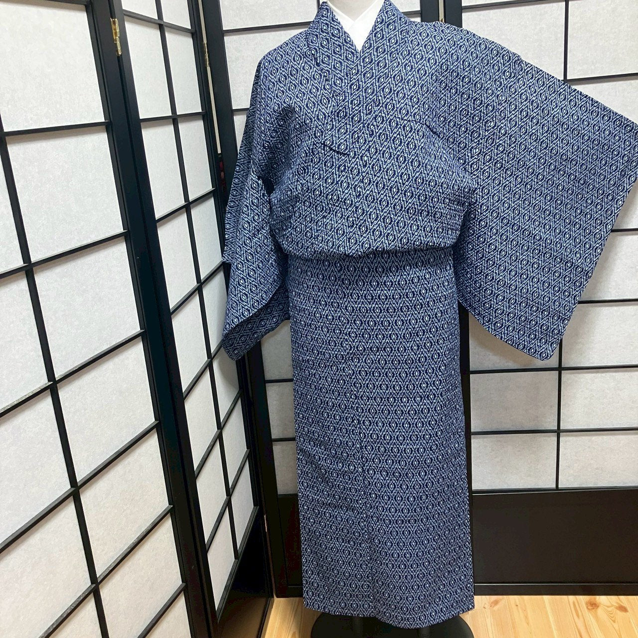 ［9134］浴衣 子持ち菱文様 絞り調 ゆかた レディース 綿 リメイク