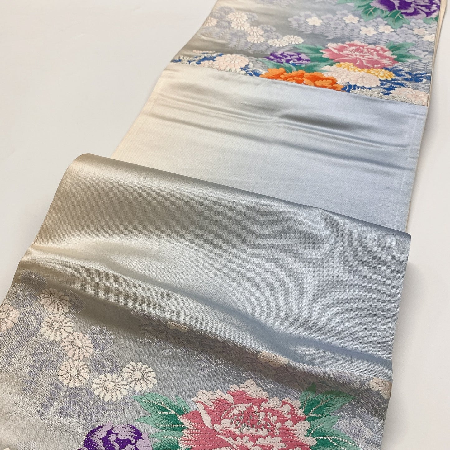 ［8958］袋帯 草花文様 銀糸 六通 正絹 着物 フォーマル