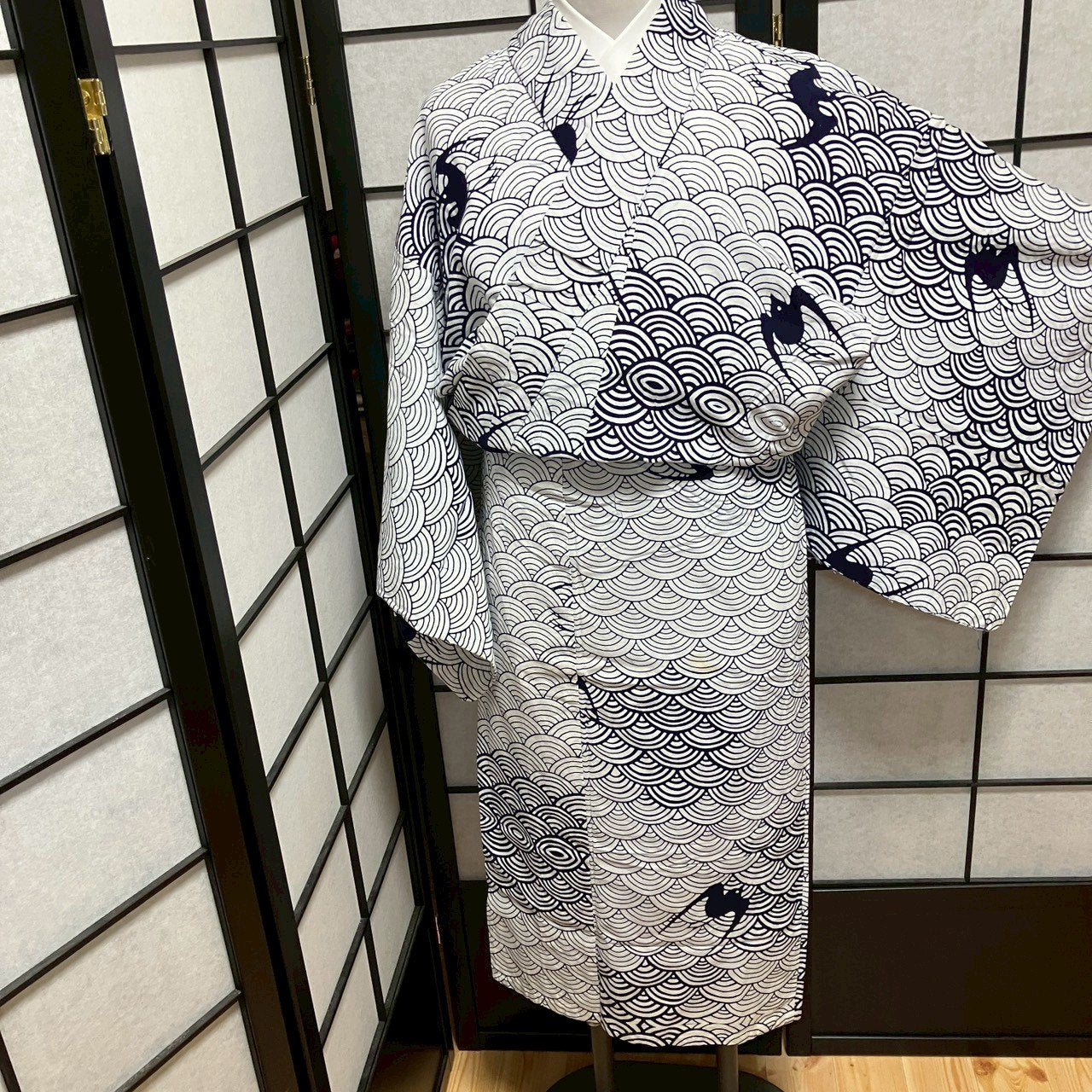 ［9104］浴衣 青海波燕文様 ゆかた 綿 レディース リメイク