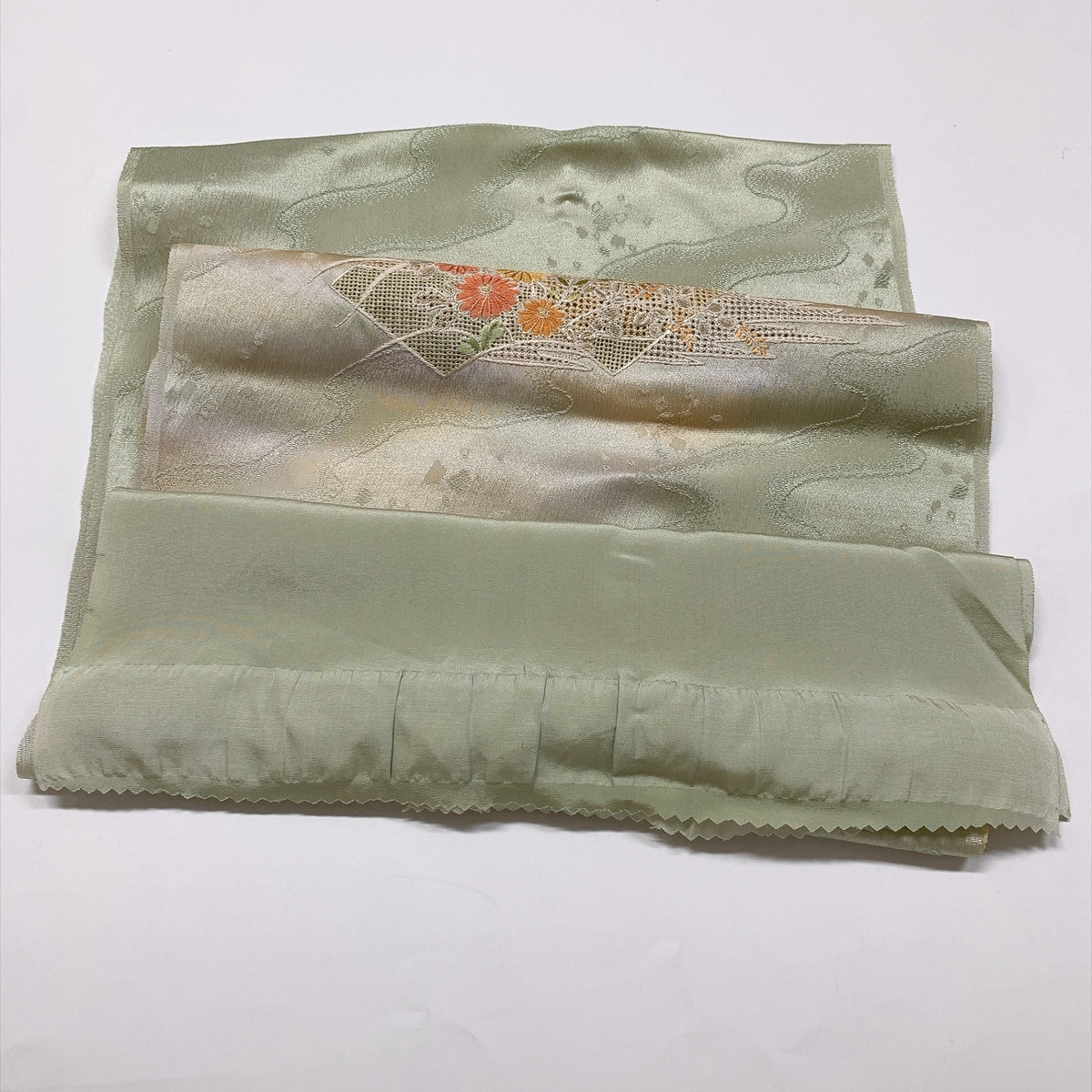 ［9812］帯締め 帯揚げ セット 扇面草花文様 ぼかし 刺繍 正絹 着物 帯絞め