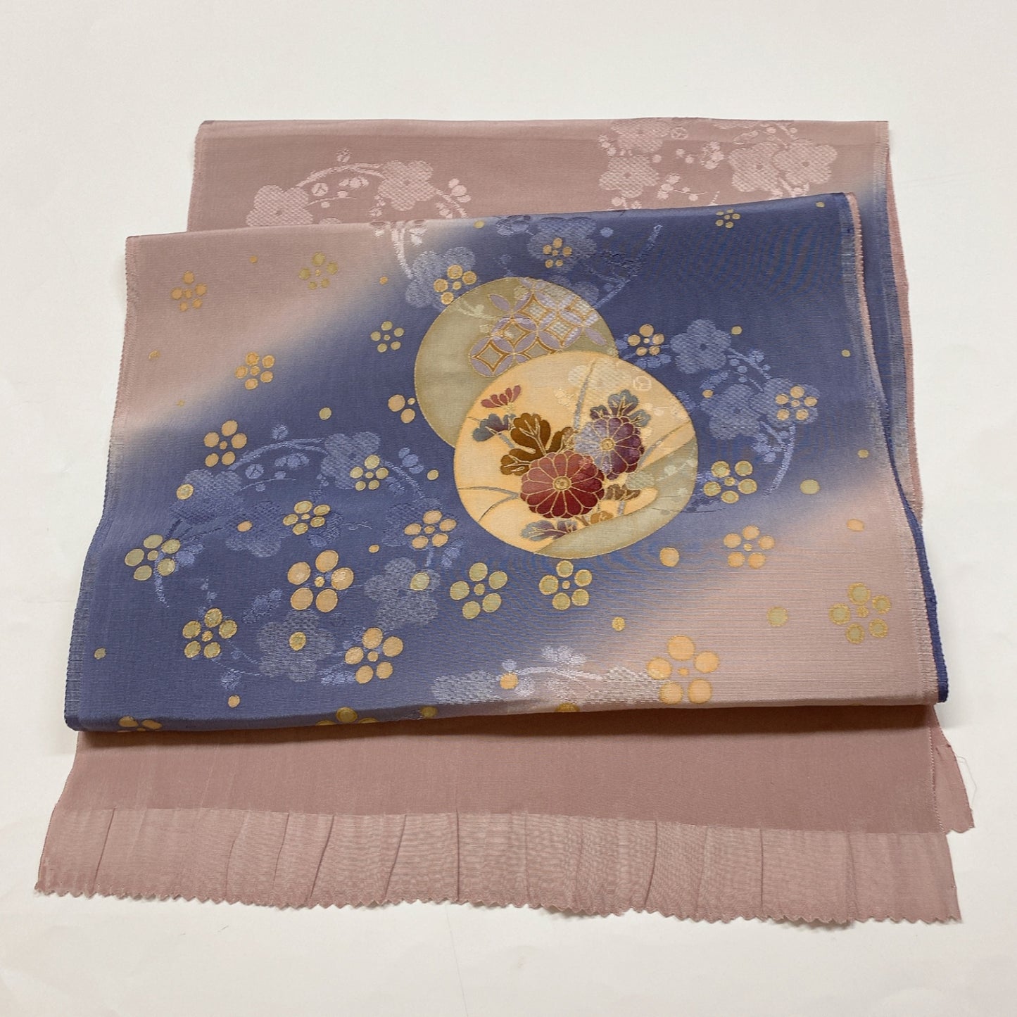 ［8608］帯締め 帯揚げ セット 花丸吉祥文様 金彩 正絹 着物 帯絞め