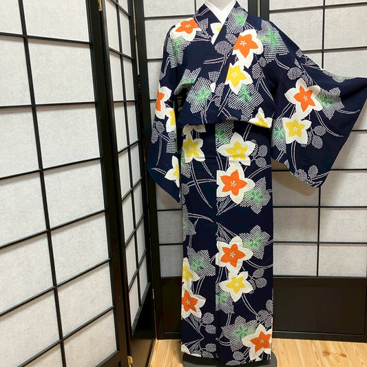 8758# Japanese Yukata Womens Vintage Fabric Cotton Robe Kimono Traditional