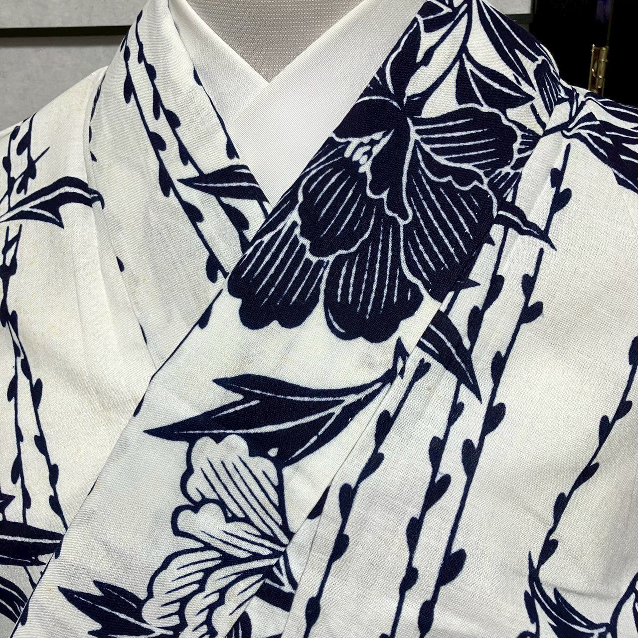 ［9078］浴衣 枝花文様 ゆかた レディース リメイク 綿