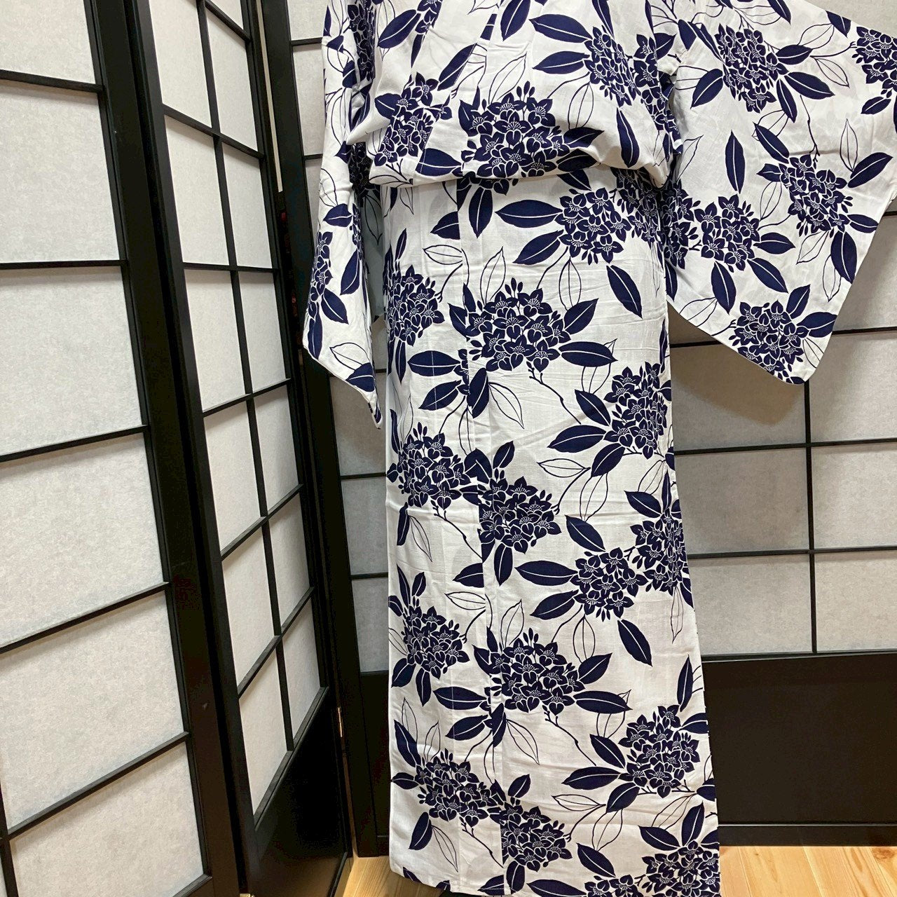 ［9083］浴衣 紫陽花 あじさい 白 綿 レディース ゆかた リメイク