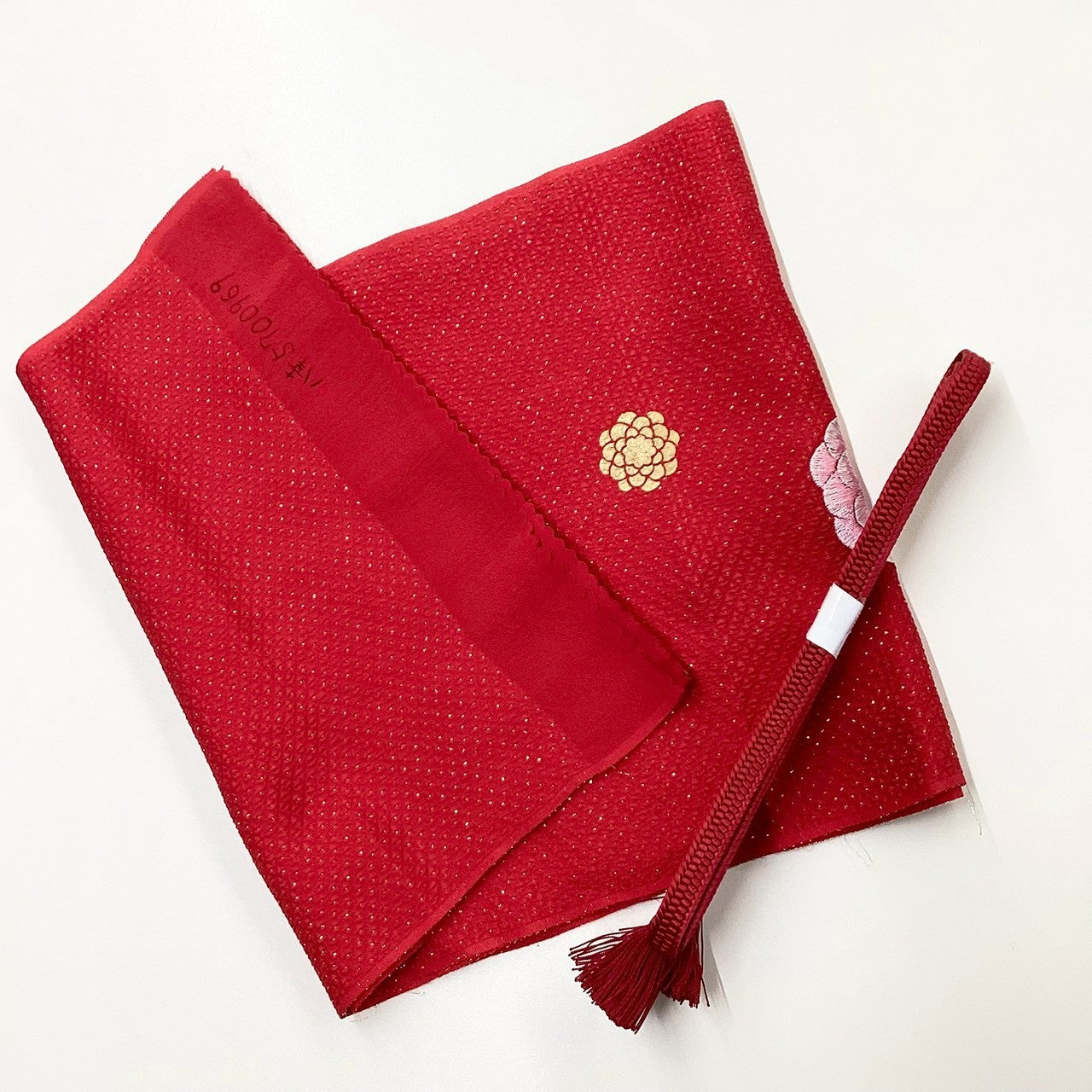 ［8290］帯締め 帯揚げ セット 草花文様 刺繍 金通し地 正絹 着物 帯絞め