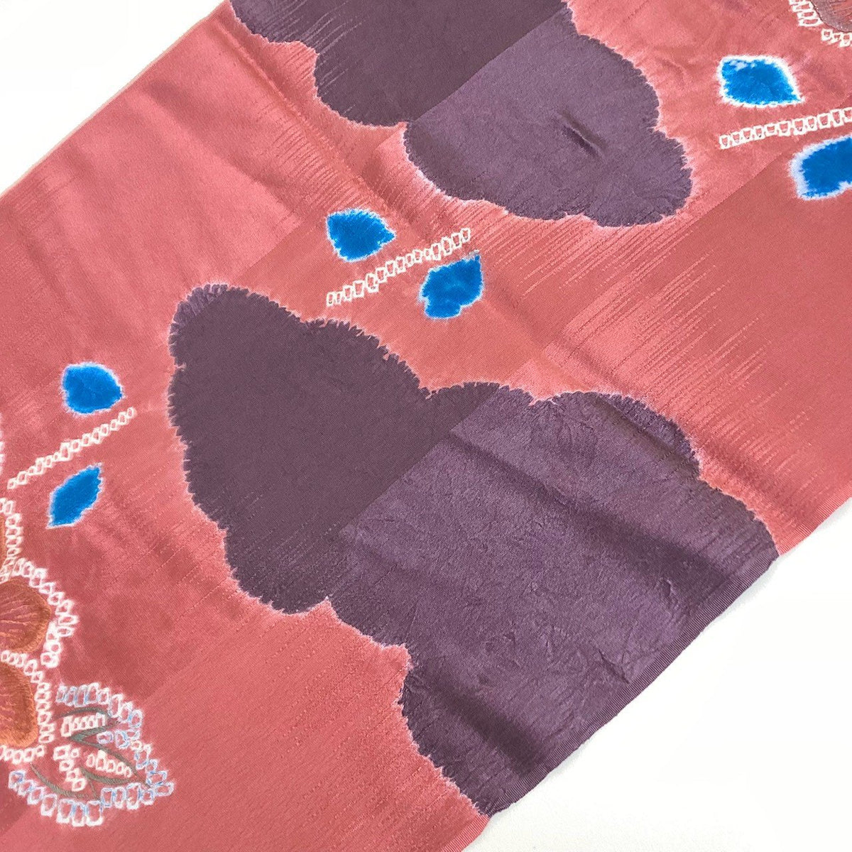 ［9218］帯締め 帯揚げ セット 草花雲取文様 刺繍  正絹 着物 帯絞め